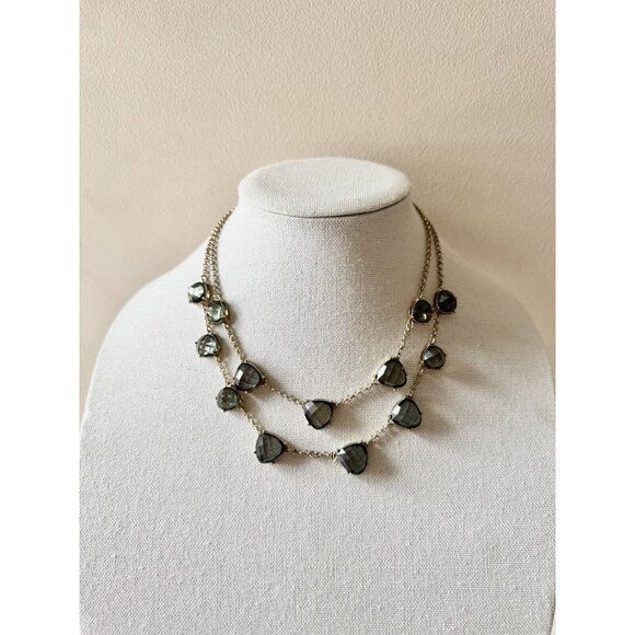 Banana Republic Jewelry - BANANA REPUBLIC Gold Tone Gray Multi Faceted Tiered Layered Necklace